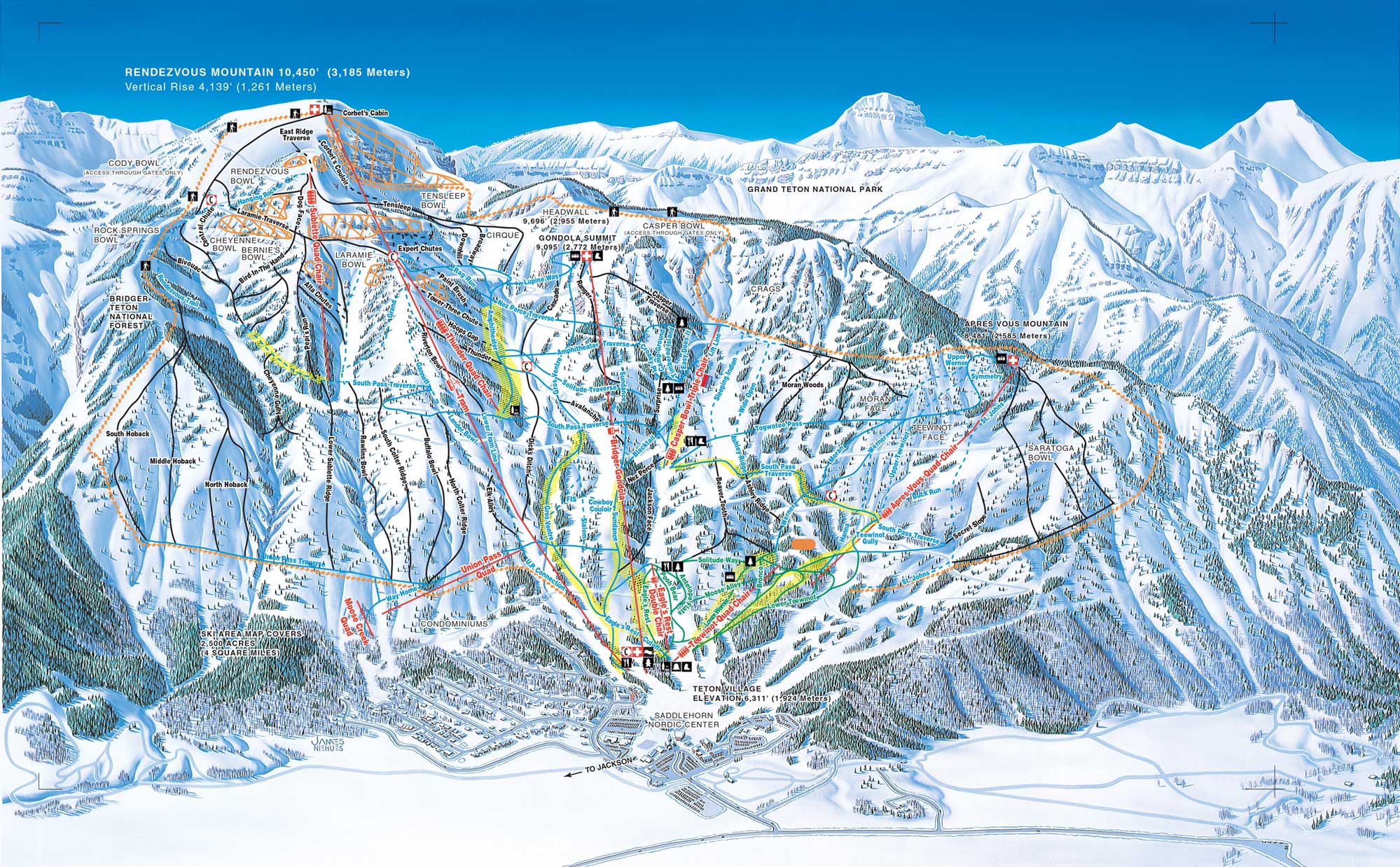 Jackson Hole Piste Map Trails Marked Ski Runs SNO