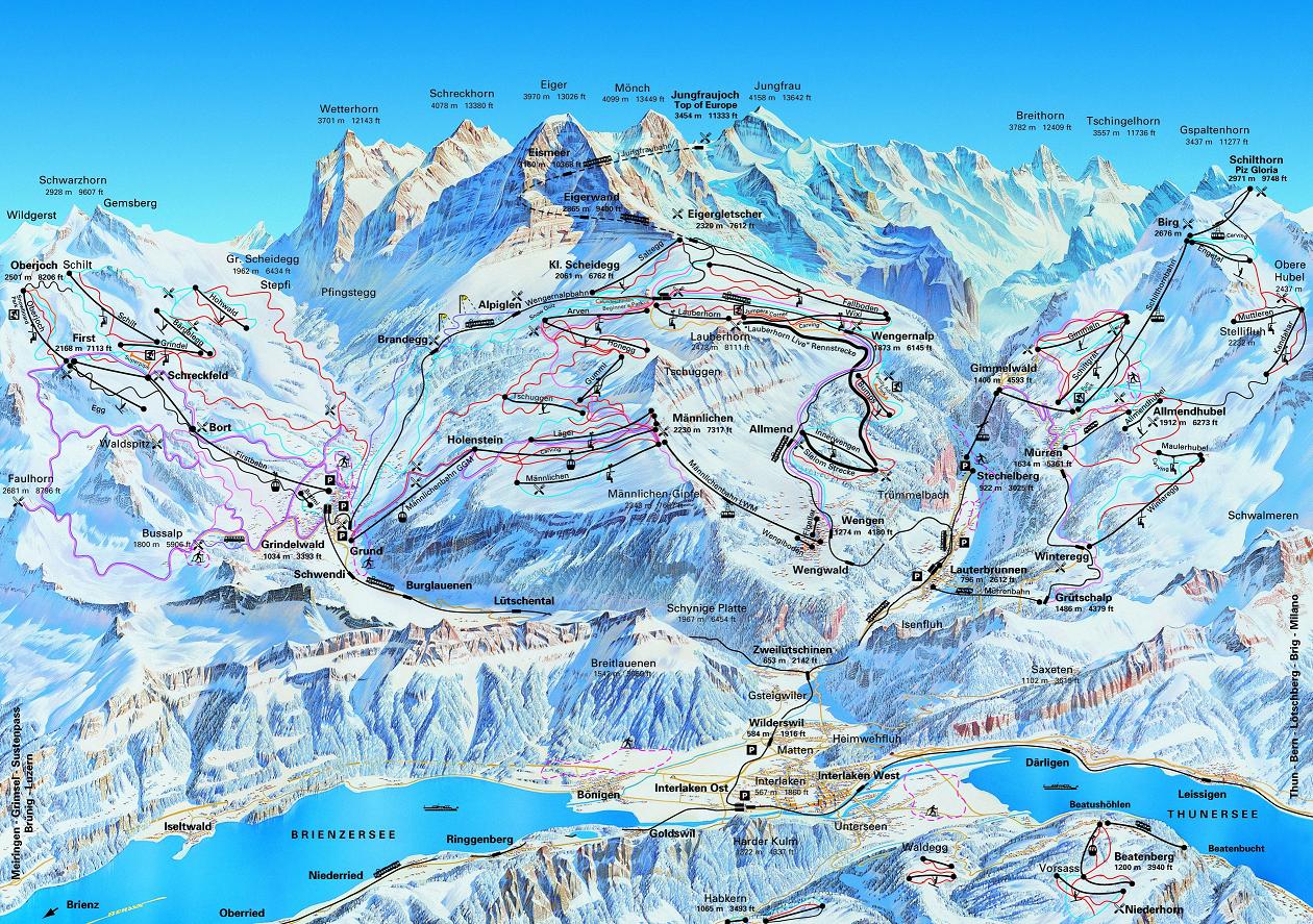 Lauterbrunnen Piste Map | trails & marked ski runs | SNO